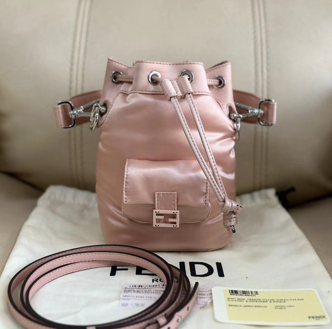 Fendi Mon Tresor Mini Drawstring Bucket Bag