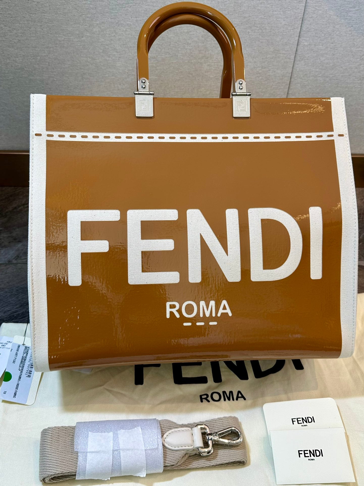 Fendi Sunshine Embossed Logo Tote Bag Handbag