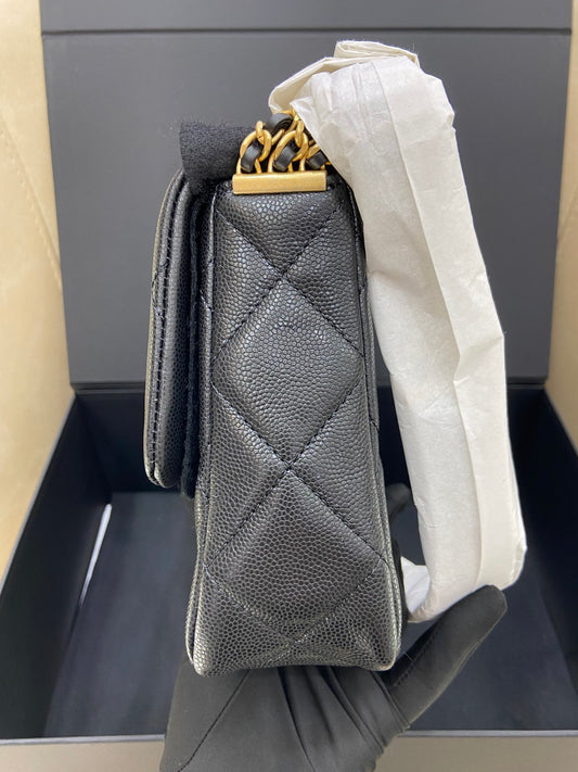 Chanel Black Gold Lychee Pattern Waist Bag