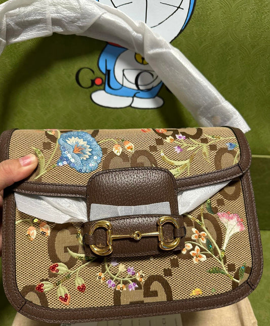 Gucci Horsebit 1995 Embroidered Shoulder Crossbody Bag