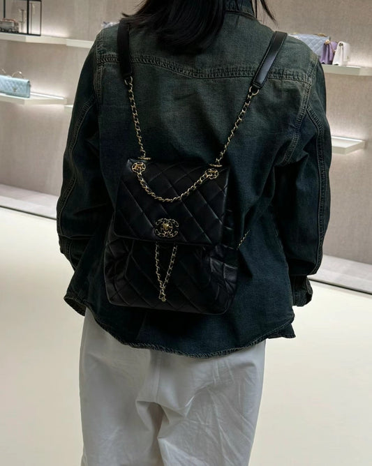 Chanel 24p Chain Shoulder Strap Black Backpack