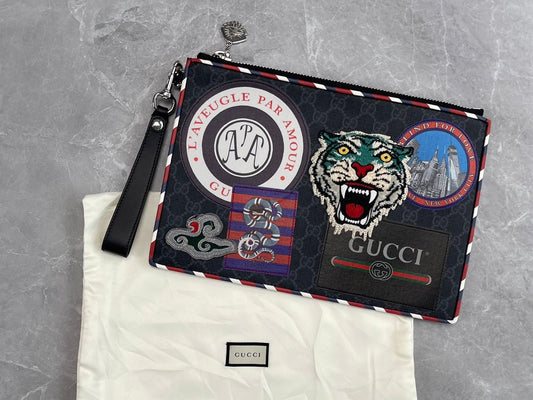 Gucci Embroidered Tiger Head Men's Handbag