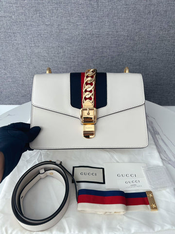 Gucci Sylvie White Gold Button Shoulder Crossbody Bag