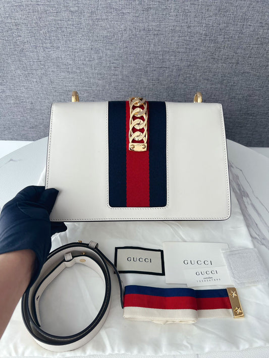 Gucci Sylvie White Gold Button Shoulder Crossbody Bag