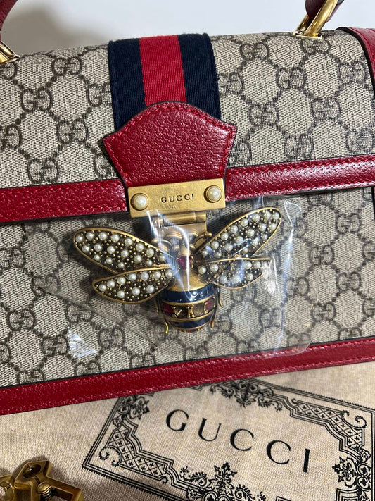 Gucci Queen Margaret Metal Bee Red Handbag