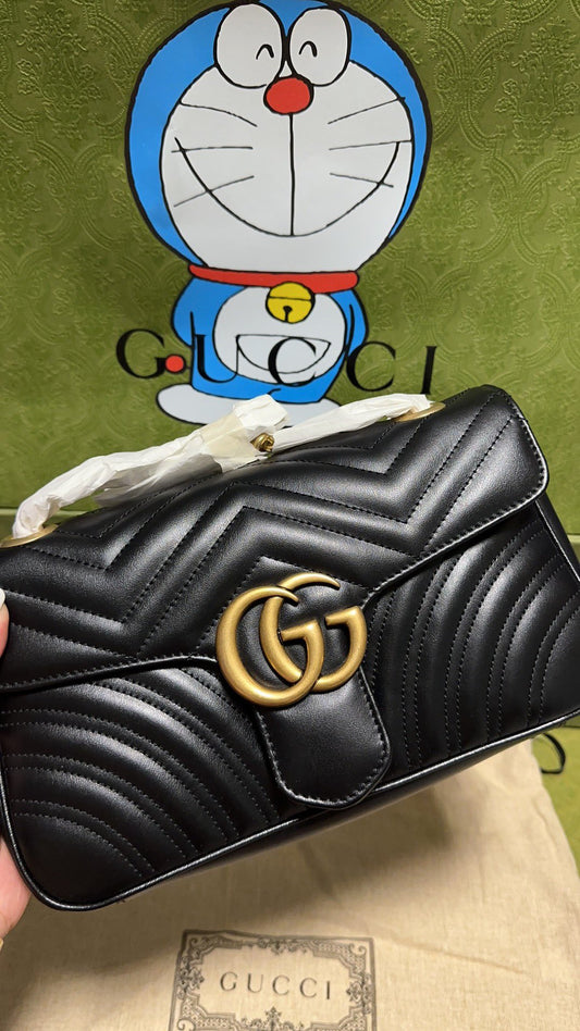 Gucci GG Marmont Black Gold Logo Shoulder Crossbody Bag