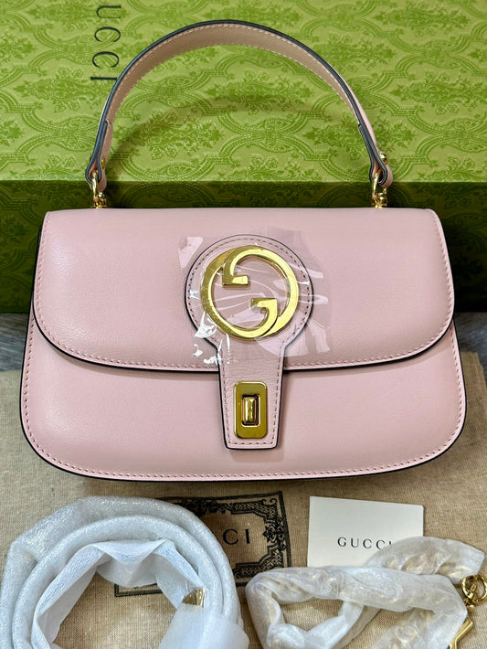 Gucci GG Blondie Gold Logo Pink Handbag Shoulder Bag