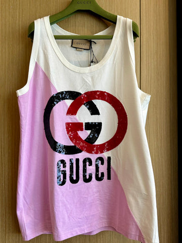 Gucci GG Sequin Pink and White Block Tank Top T-shirt