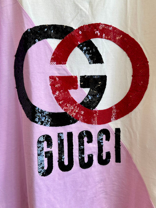 Gucci GG Sequin Pink and White Block Tank Top T-shirt