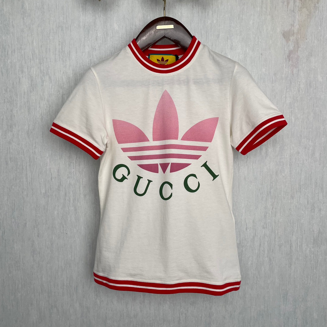 Gucci × Adidas  Women's Round Neck Short Sleeved T-shirt