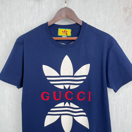 Gucci × Adidas Co branded Letter Printed Round Neck Short Sleeved T-shirt