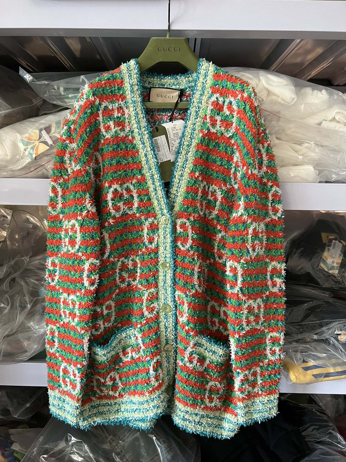 Gucci Striped Logo V-neck Knitted Cardigan