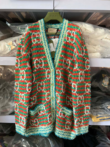 Gucci Striped Logo V-neck Knitted Cardigan