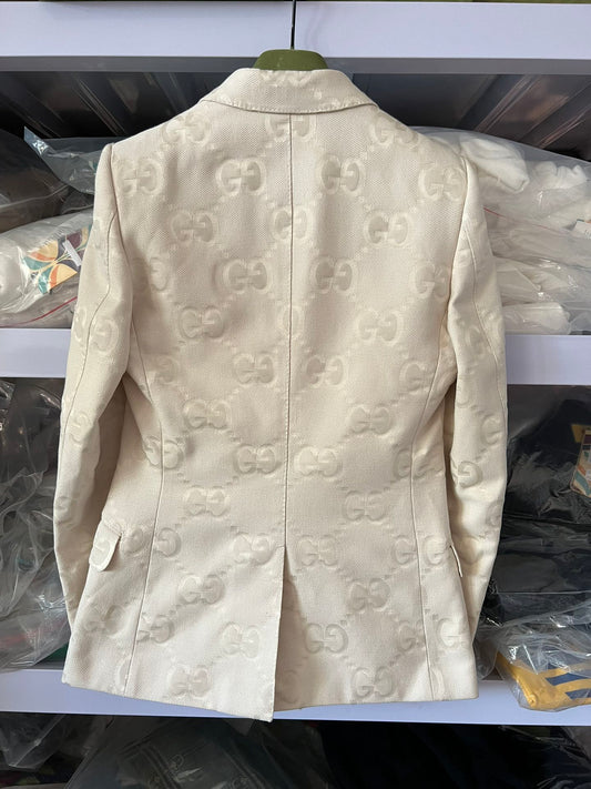 Gucci White Embossed Logo Suit Jacket