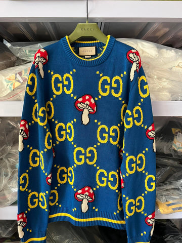 Gucci Letter Mushroom Embroidered Round Neck Sweater