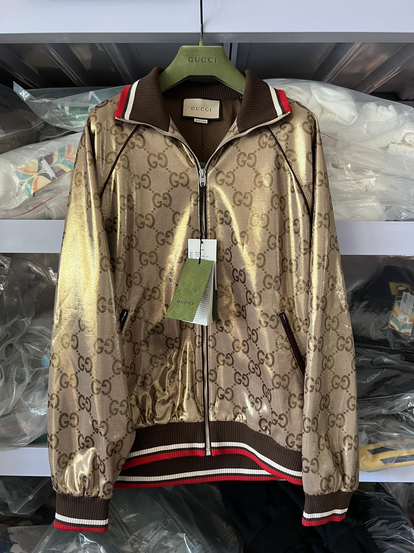 Gucci Letter Striped Printed Zippered Jacket