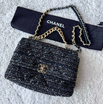 Chanel Black Sequin Tweed 19Bag Shoulder Bag