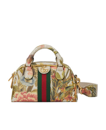 Gucci GG Ophidia Floral Print Striped Woven Strap Shoulder Handbag