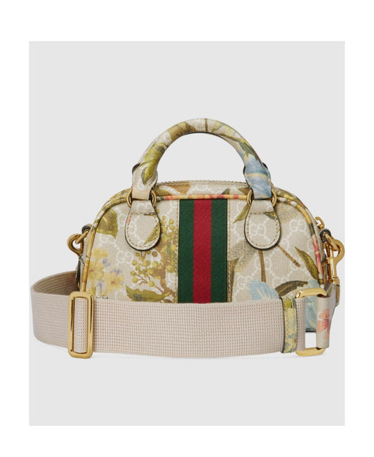 Gucci GG Ophidia Floral Print Striped Woven Strap Shoulder Handbag