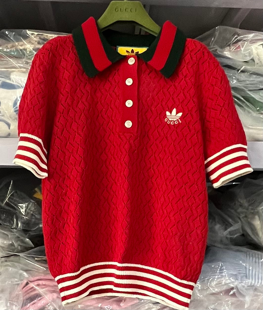 Gucci × Adidas Co branded Printed Stripe Edge POLO Shirt