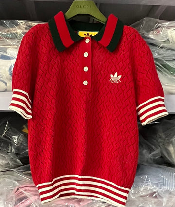 Gucci × Adidas Co branded Printed Stripe Edge POLO Shirt