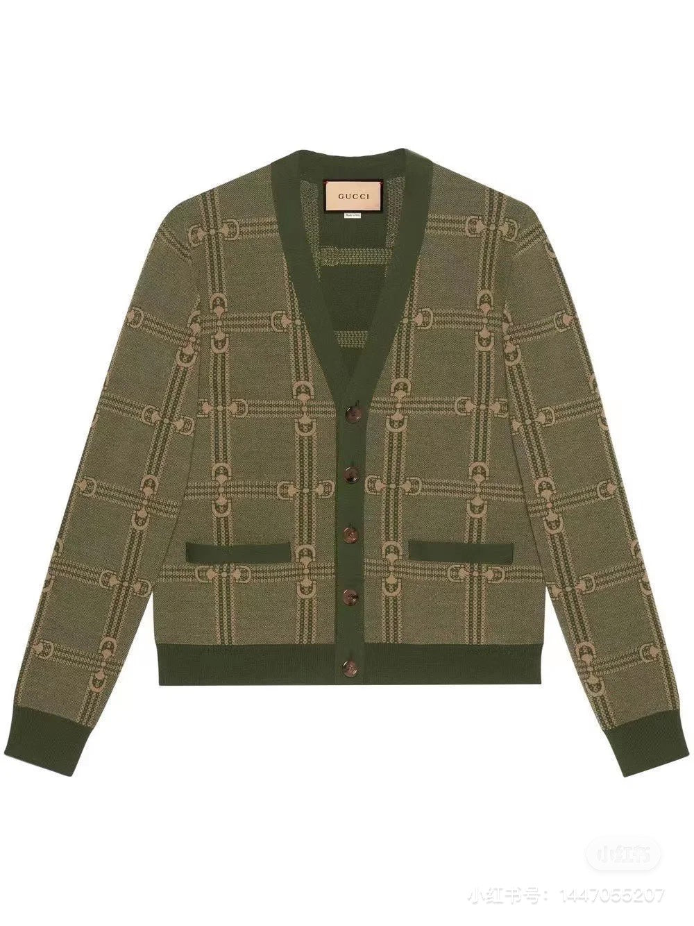 Gucci Green Horse Riding Button Jacquard Cardigan