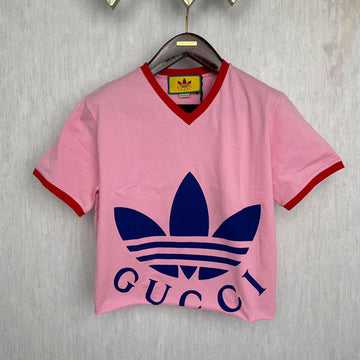 Gucci × Adidas Co branded Women's V-neck Short T-shirt