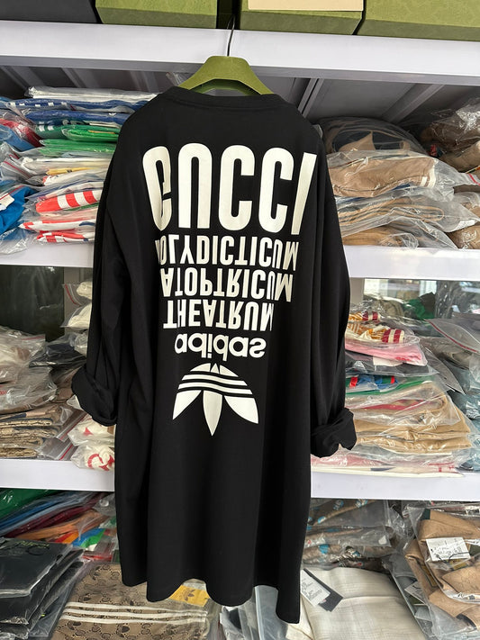 Gucci × Adidas Joint Letter Printed Long Sleeved Black T-shirt