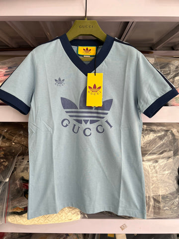 Gucci × Adidas Co branded V-neck Short sleeved T-shirt