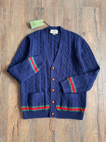 Gucci V-neck Striped Long Sleeved Knitted Cardigan