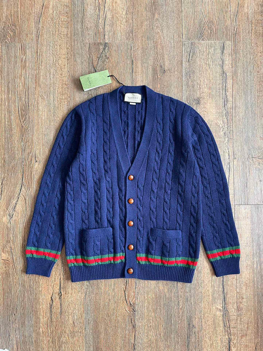 Gucci V-neck Striped Long Sleeved Knitted Cardigan