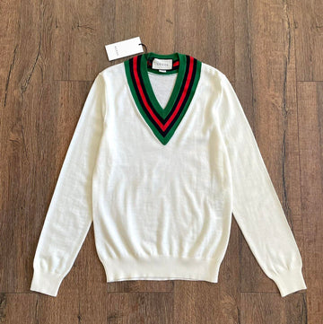 Gucci Striped V-neck Long Sleeved Sweater