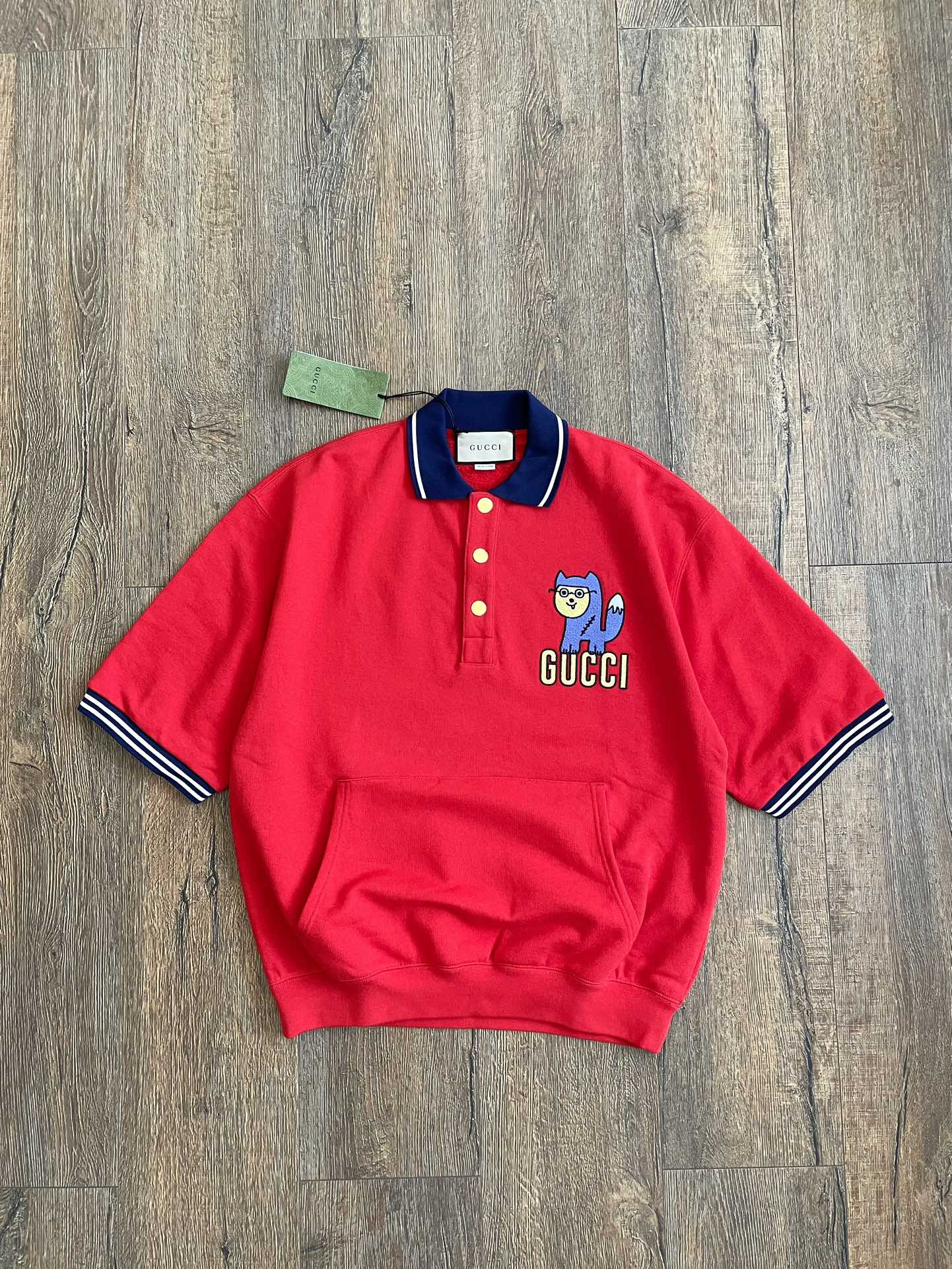 Gucci Cartoon Embroidered Logo Short Sleeved Polo Shirt