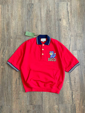 Gucci Cartoon Embroidered Logo Short Sleeved Polo Shirt