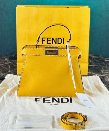 Fendi Peekaboo Iconic Yellow Shoulder Handbag