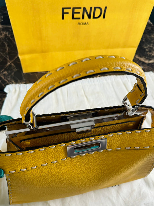 Fendi Peekaboo Iconic Yellow Shoulder Handbag