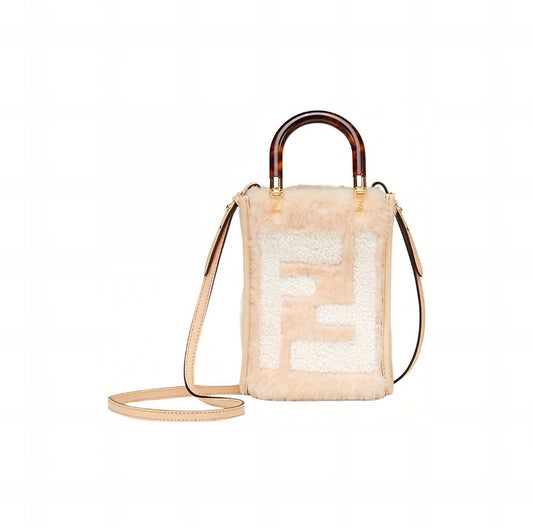 Fendi FF Sunshine Furry Mini Tote Handbag Shoulder Bag