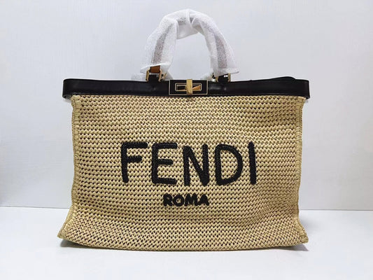 Fendi Peekboo X-Tote Gold Button Woven Shoulder Handbag