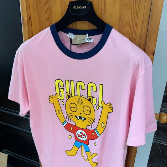 Gucci Kitten Printed Round Neck Short Sleeved T-shirt