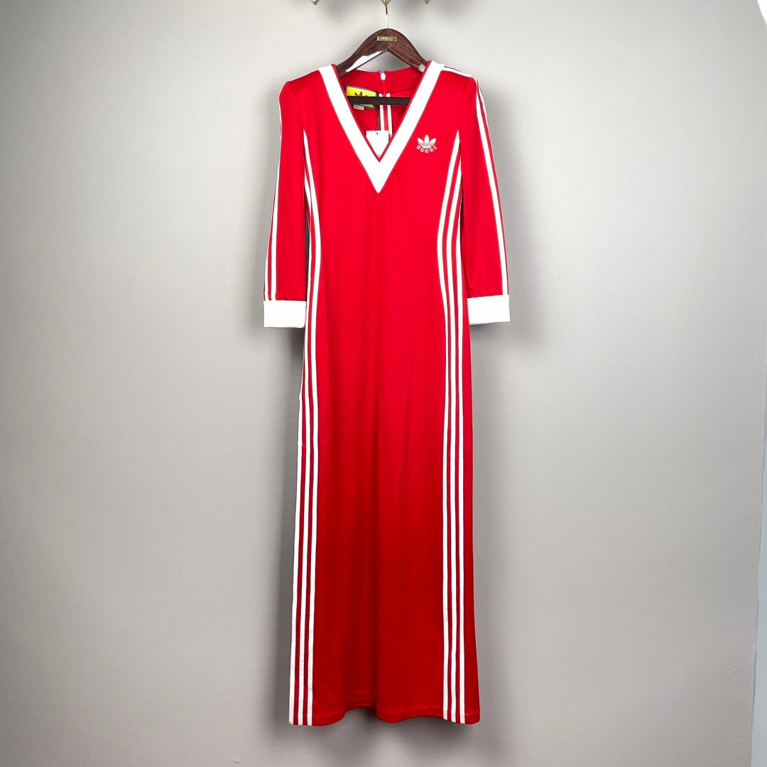 Gucci × Adidas Co branded V-neck Long Dress