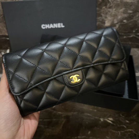 Chanel Black Gold Button Long Wallet DIY Chain Bag