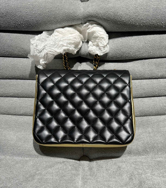 Chanel Black Gold Diamond Patterned Double-Layer Small Square Bag