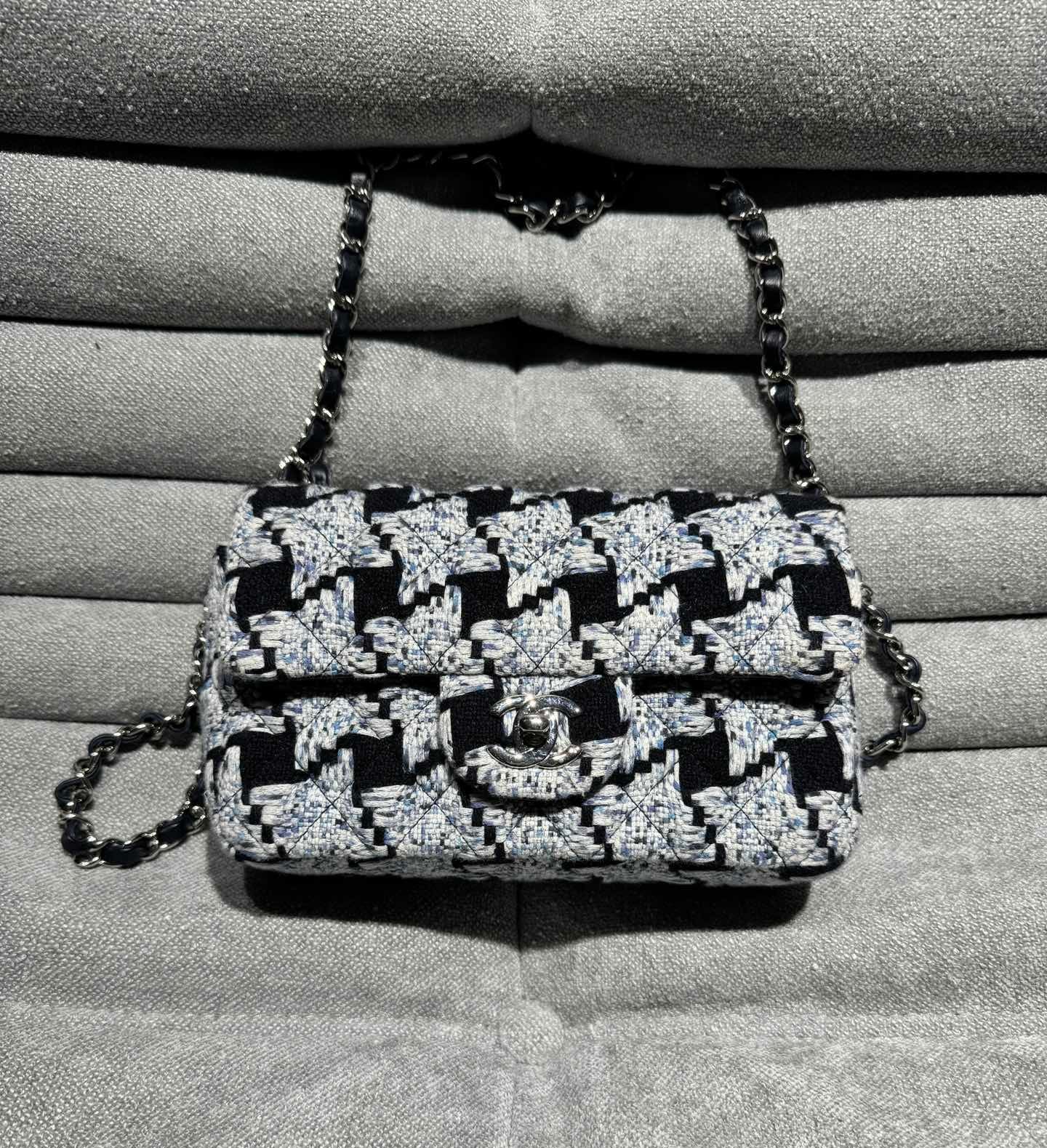 Chanel CF Black And White Checkered Shoulder Crossbody Bag