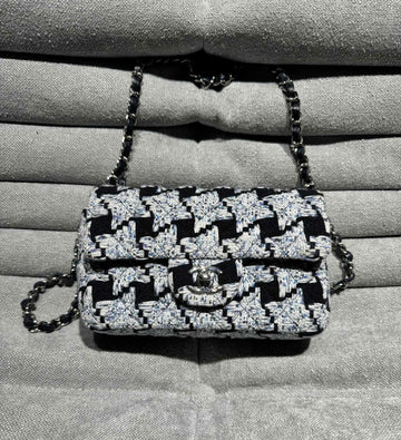 Chanel CF Black And White Checkered Shoulder Crossbody Bag