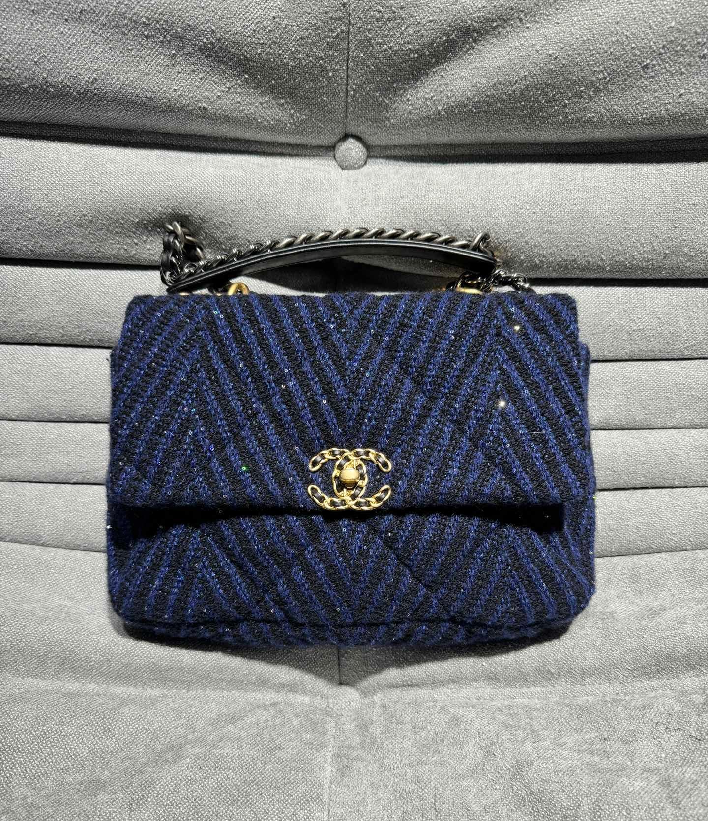 Chanel Blue Woolen Diamond Plaid Shoulder Crossbody Bag