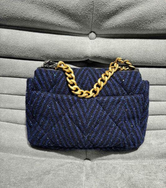 Chanel Blue Woolen Diamond Plaid Shoulder Crossbody Bag