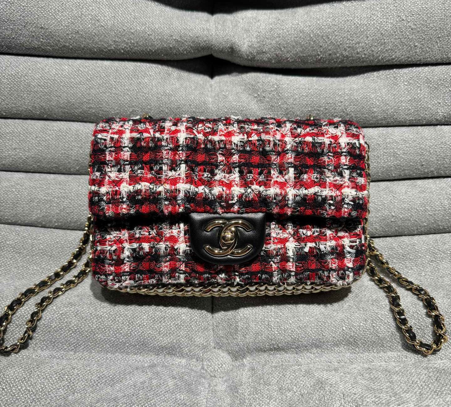 Chanel CF Red Woolen Pearl Shoulder Crossbody Bbag