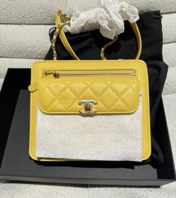 Chanel Yellow Zipper Diamond Pattern Shoulder Bag Crossbody Bag