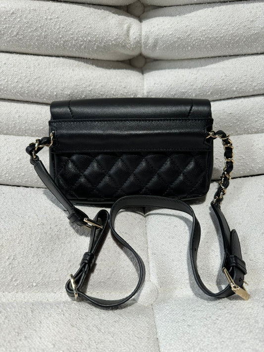 Chanel Gold Label Black Cowhide Waist Bag Chest Bag