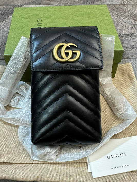 Gucci GG Marmont Black Phone Holder Shoulder Bag Crossbody Bag